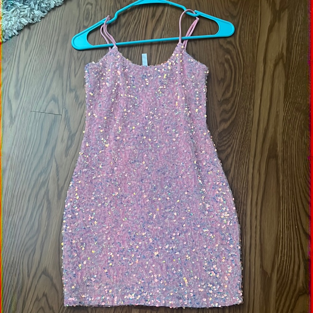 xs, pink sparkly sequence dress